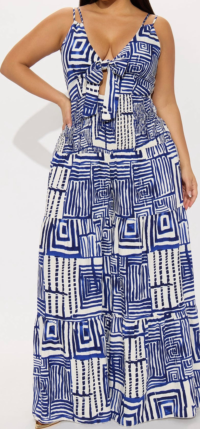 Abstract Printed Jumpsuit- Navy/White