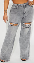 Ripped Strechy Baggy Jeans- Gray
