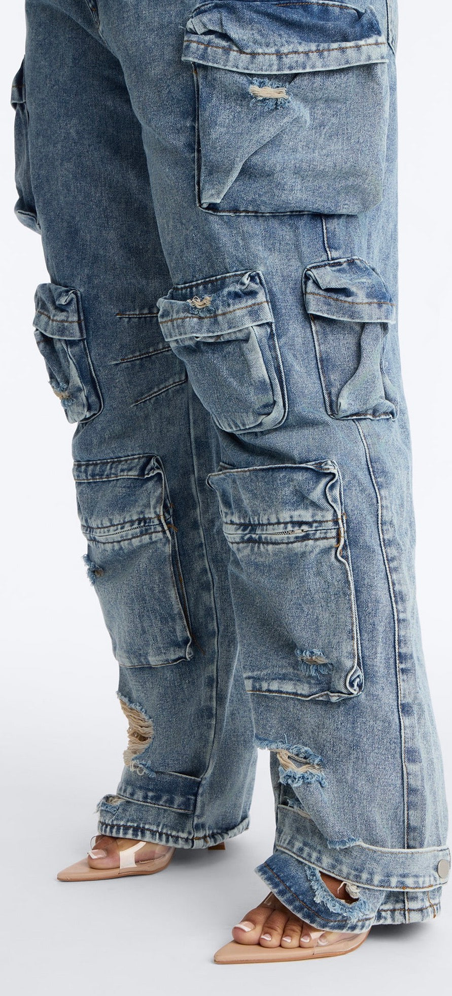 Ripped Strechy Baggy Jeans- Gray