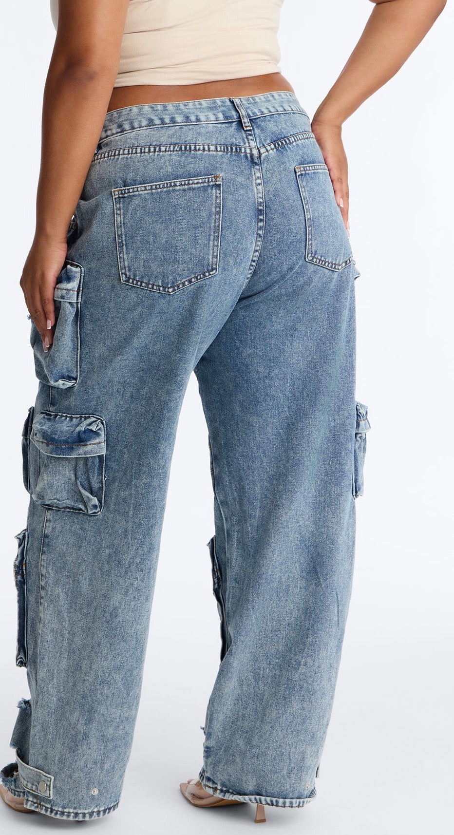 Ripped Strechy Baggy Jeans- Gray